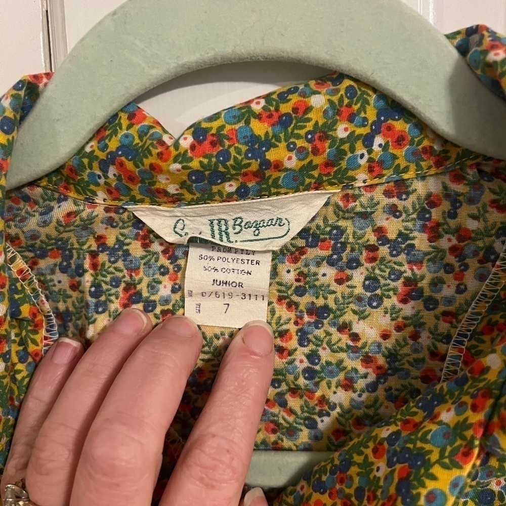 Vintage 70s Sears JR Bazaar Top Juniors 7 Yellow Green Retro Mod Blouse - Picture 8 of 10